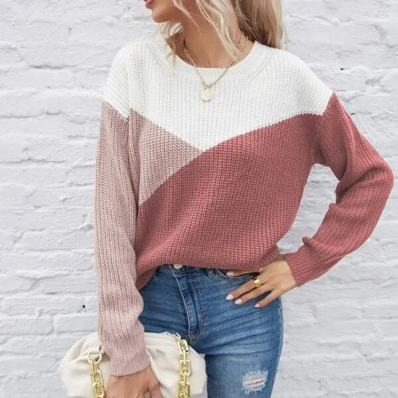 Modern Knit Sweater Pullover - Pink - Picture 4 of 11